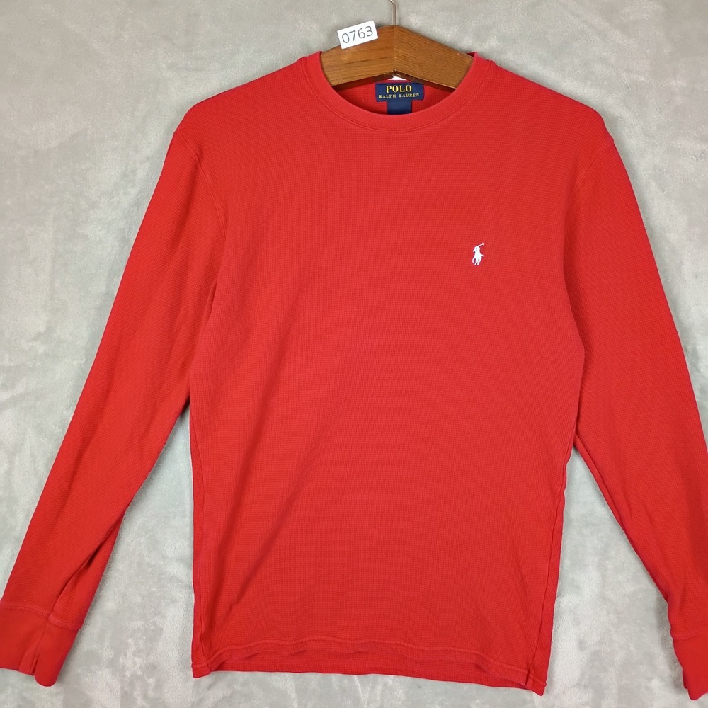 Polo Ralph Lauren Waffle Knit Thermal Mens Size M Red Long Sleeve Crewneck Shirt